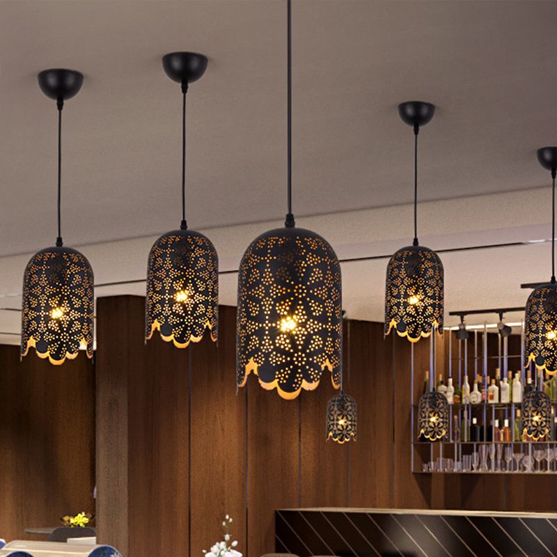 Metallic Black Deckenleuchte Zylinder/Oval 1 Kopflager gemustertes Anhängerlampe für Restaurant