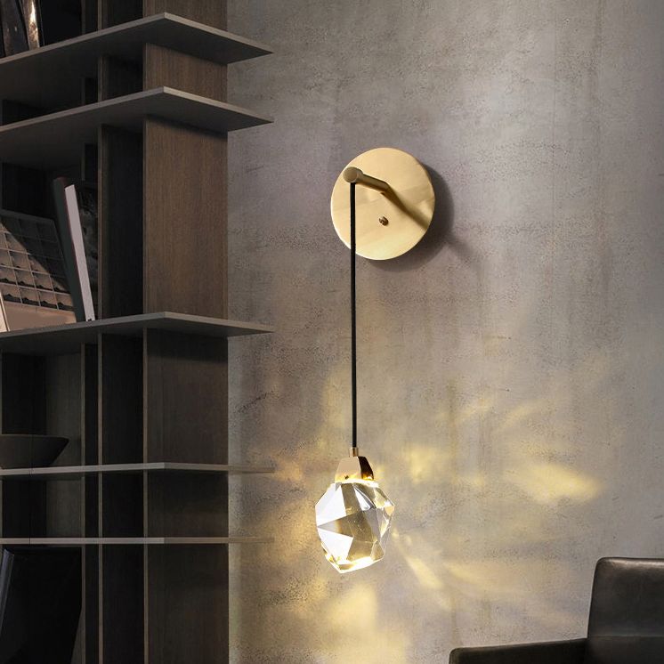 Postmodern Stone Shaped Wall Light Crystal 1 Bulb Bedside Wall Lighting in Brass
