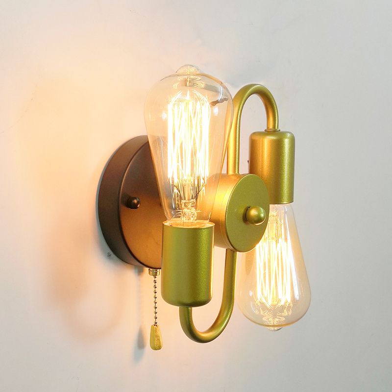 2 Light Unique Shape Wall Mount Light Fixture Industrial Wall Mounted Lighting in Gold