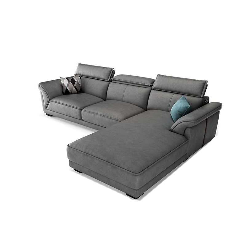 Gray Faux Leather Sofa & Chaise Modern Biscuit Back Sofa - 33.46" H