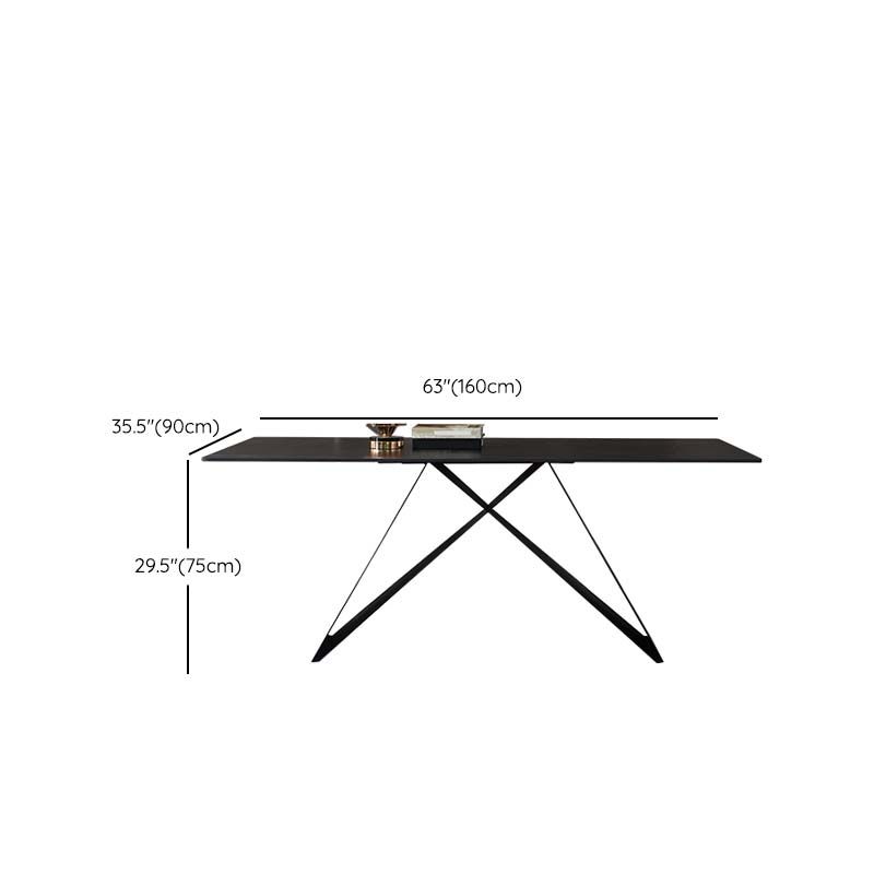Black Industrial Rectangle Dining Table Stone Top Table with Metal Base