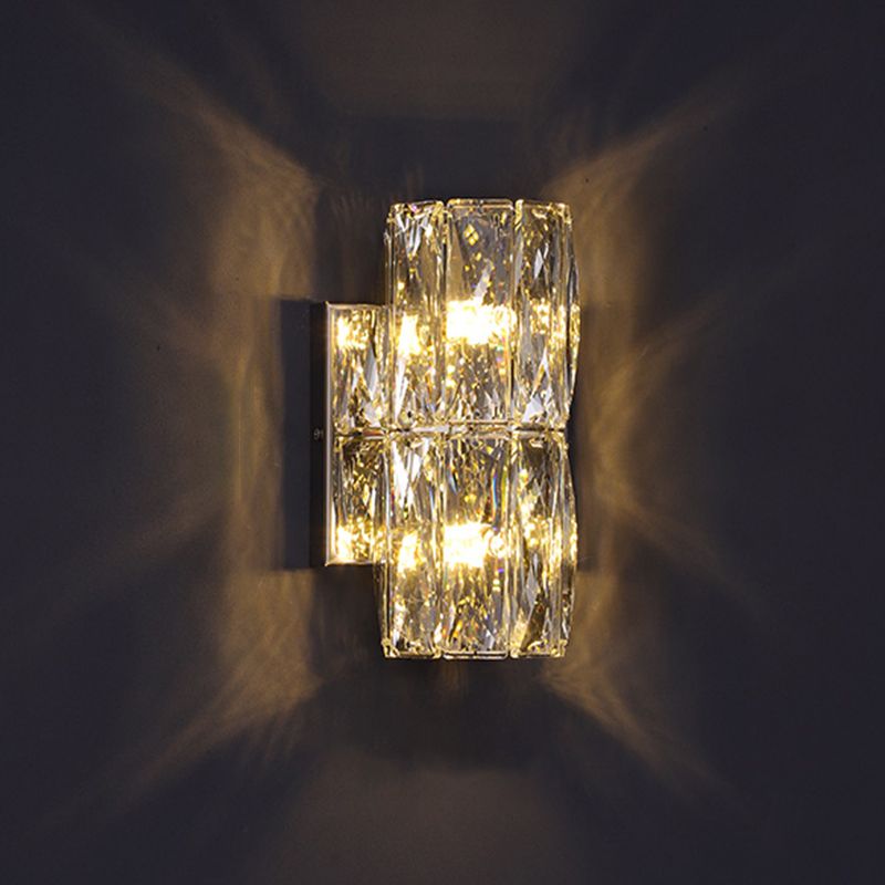 Modern Style Wall Light Cylinder Crystal Sconces in Transparent for Bedroom