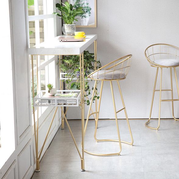 Glam Metal Bar and Counter Stool Low Back Stool with Gold Sled Base