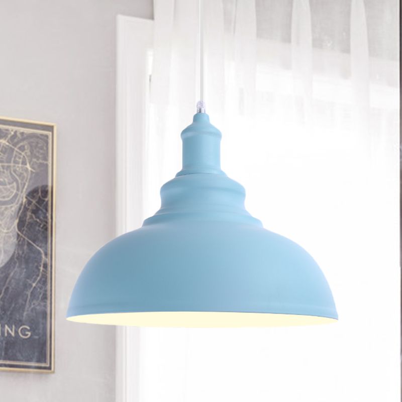 1 Bulb Bowl Hanging Fixture Industrial Stylish Pink/Yellow Metal Pendant Lamp for Living Room