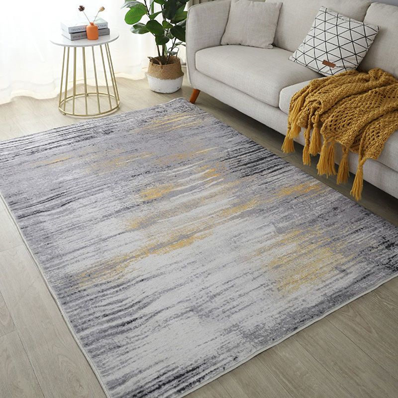 Modern Abstract Pattern Area Rug Grey Polyester Carpet Stain Resistant Area Rug for Home Decor