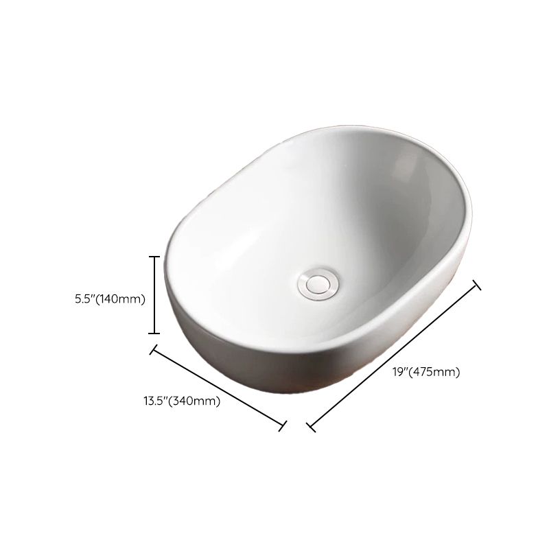 Modern Vessel Bathroom Sink Porcelain Oval with Pop-Up Drain Bathroom Sink