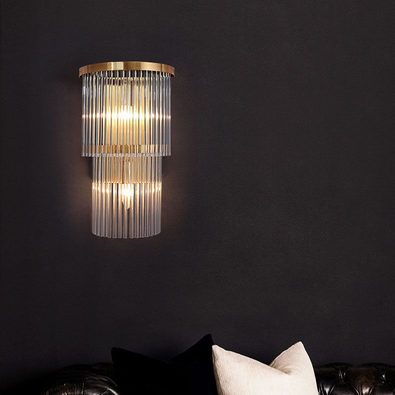 Lampada a sconde in cristallo a 2 livelli moderni a 2 luci a muro di luce montata per camera da letto