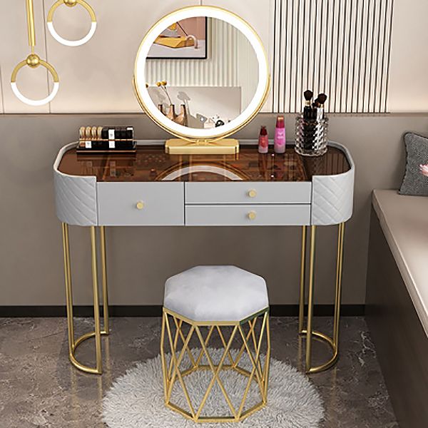15.74" Wide Vanity Desk with 3 Storage Drawers Glam Glass Dresser, Whit