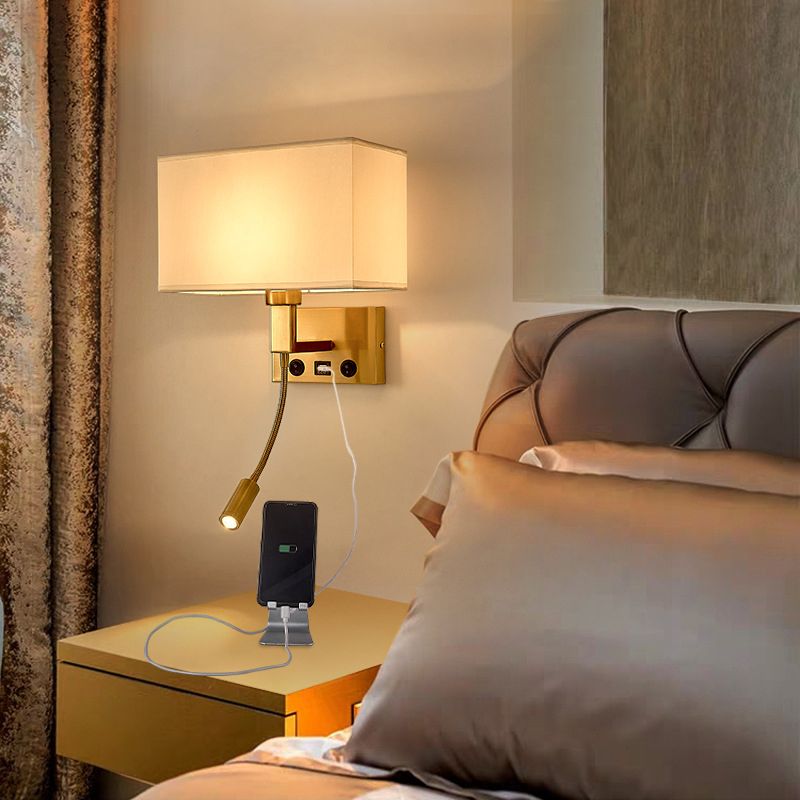 Modernes Metall -Lesen Wandleuchten Quader 2 Lichter Wandleuchte mit natürlicher Sackleinen