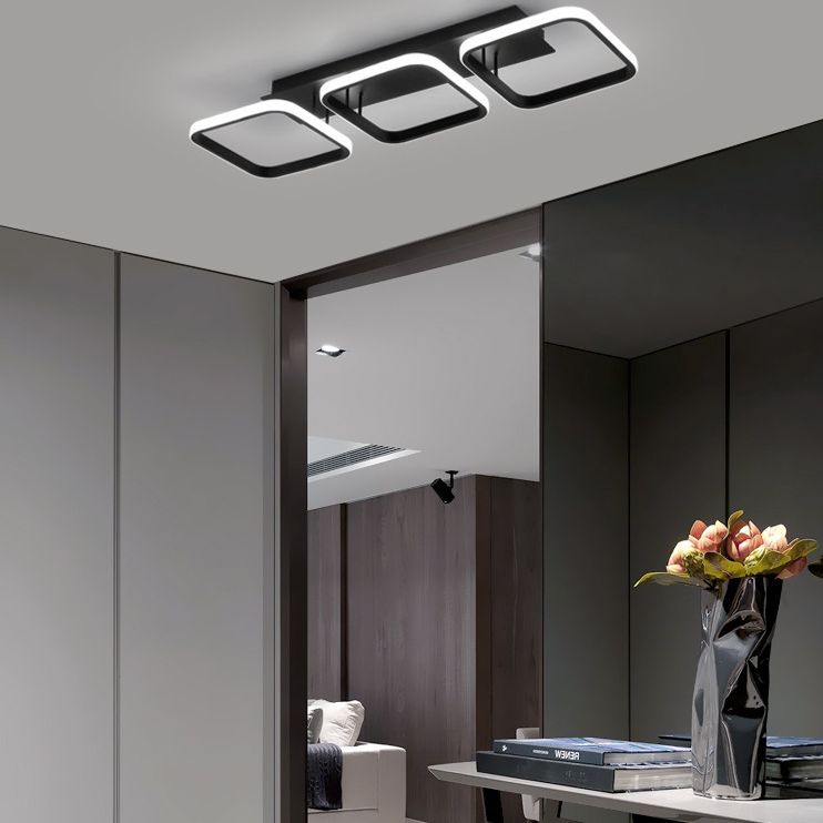 Plafonnier carré en aluminium, simplicité, lumière LED noire, Semi-affleurante pour hall d'entrée