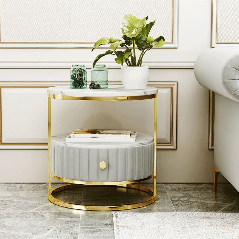 Stone Accent Table Nightstand Open Storage Bedside Cabinet for Bedroom