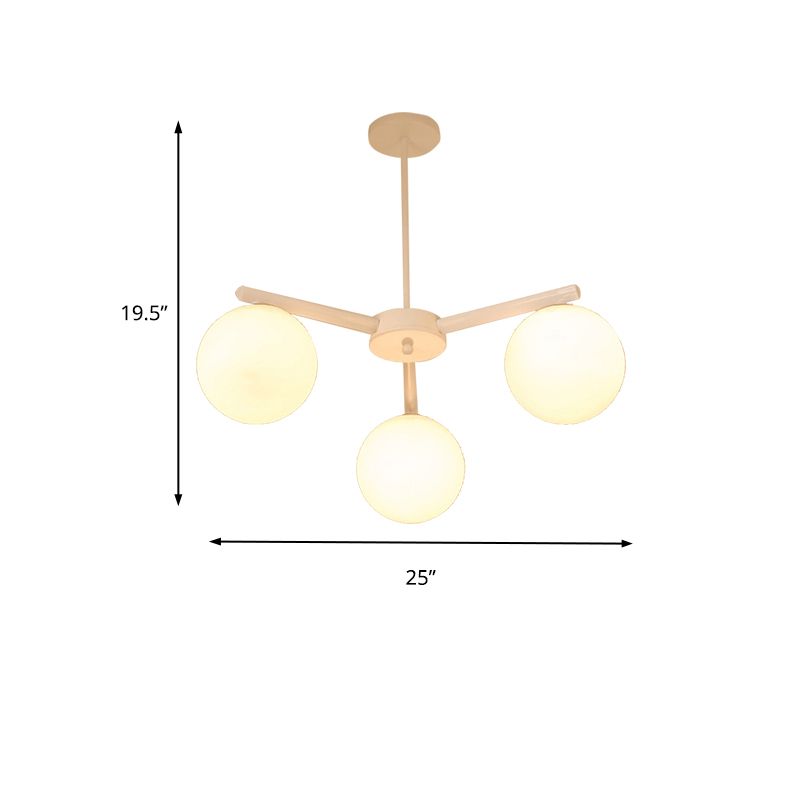 3/6/8 Light Globe Chandelier Traditional White Glass Pendant Light Fixture for Dining Room