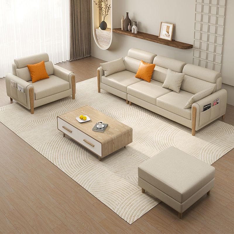 Scandinavian Sectional Sofa Leather Beige Sectionals with Pillows
