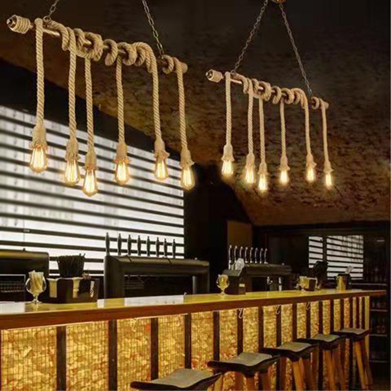 Luce a ciondolo di Brown Coffee Shop isola in stile in ferro battuto in stile classico industriale con corda di canapa