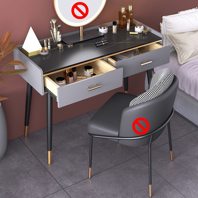 Luxurious Makeup Vanity Stone Top Dressing Table in Grey Finish
