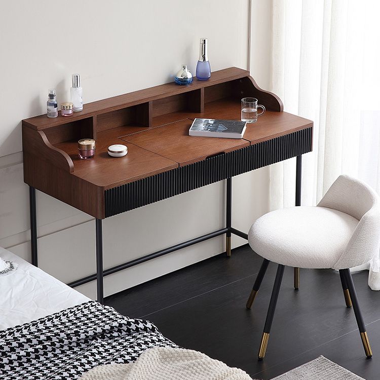 Contemporary Flip Single Wood Vanity with Padded Stool Lighted Mirror Vanity Desk