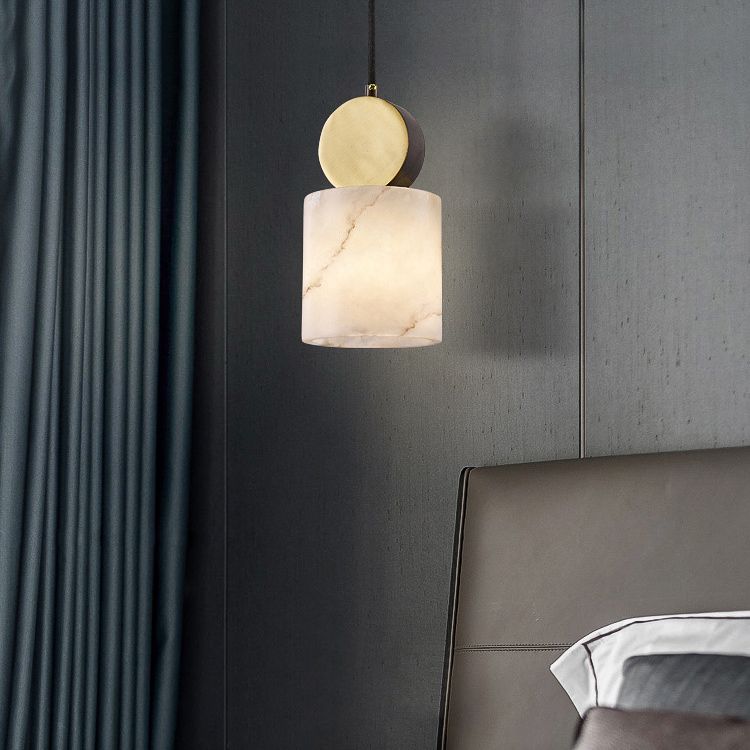 Geometric Shaped Pendant Lamp Nordic Marble 1-Light Bedroom Ceiling Light in Brass