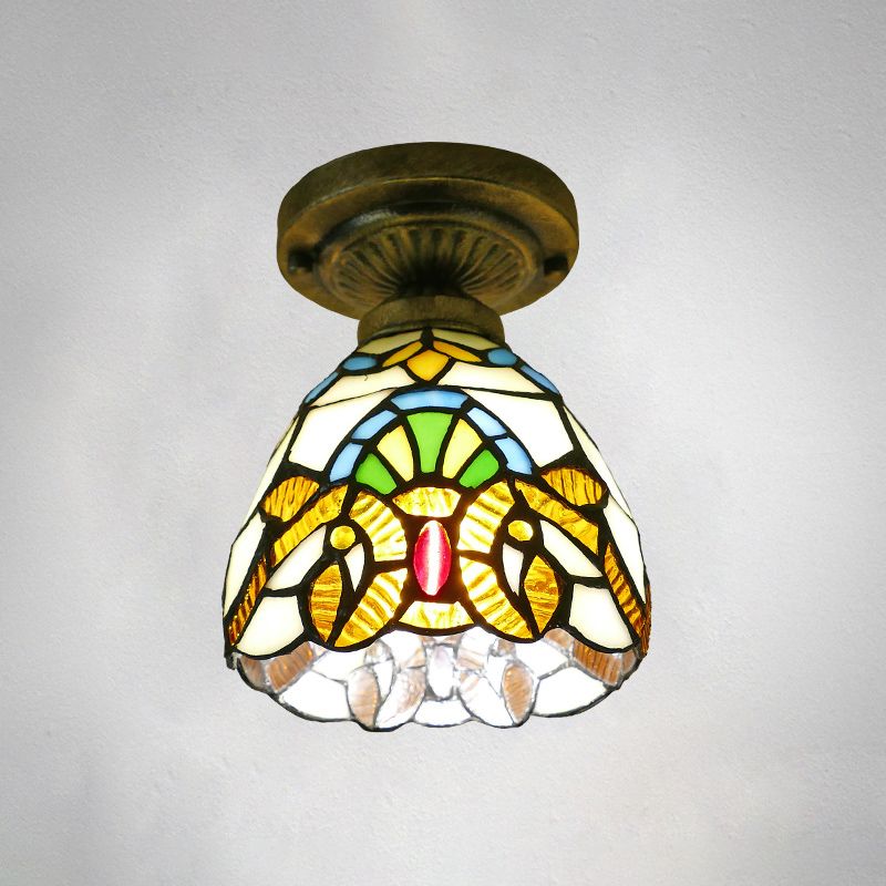 Plafonnier en forme de dôme, 1 ampoule, vitrail, luminaire semi-encastré vintage pour couloir