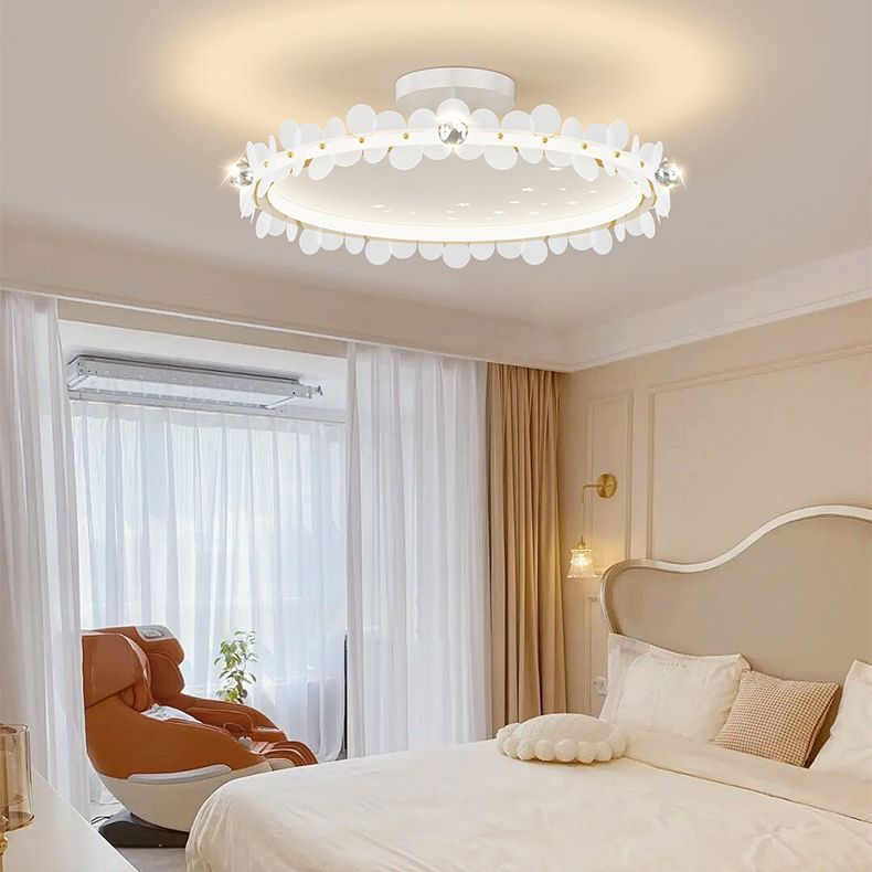 Modern Crystal Flush Mount Circle Shape Ceiling Light with Plastic Shade for Living Room