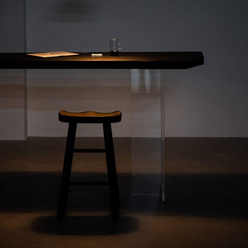Solid Wood Dining Stools Black Armless Bar Stools with Footrest