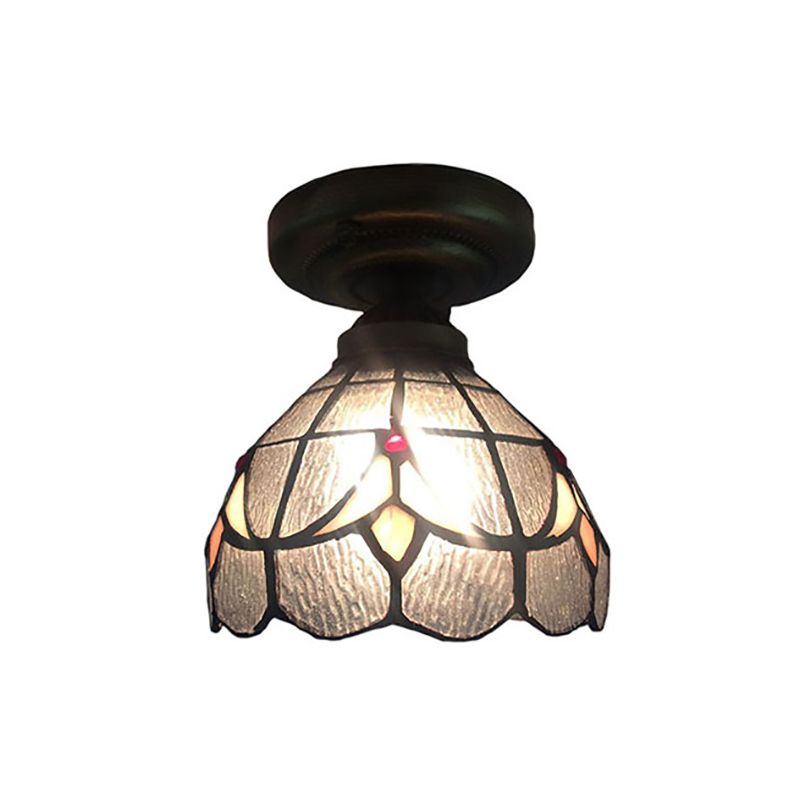 Plafonnier à grille transparente, 1 ampoule, en verre Tiffany, petit plafonnier pour couloir