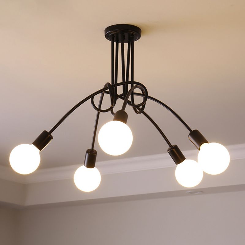 Lámpara de techo semi empotrada de metal estilo loft para dormitorio con diseño de bombilla abierta