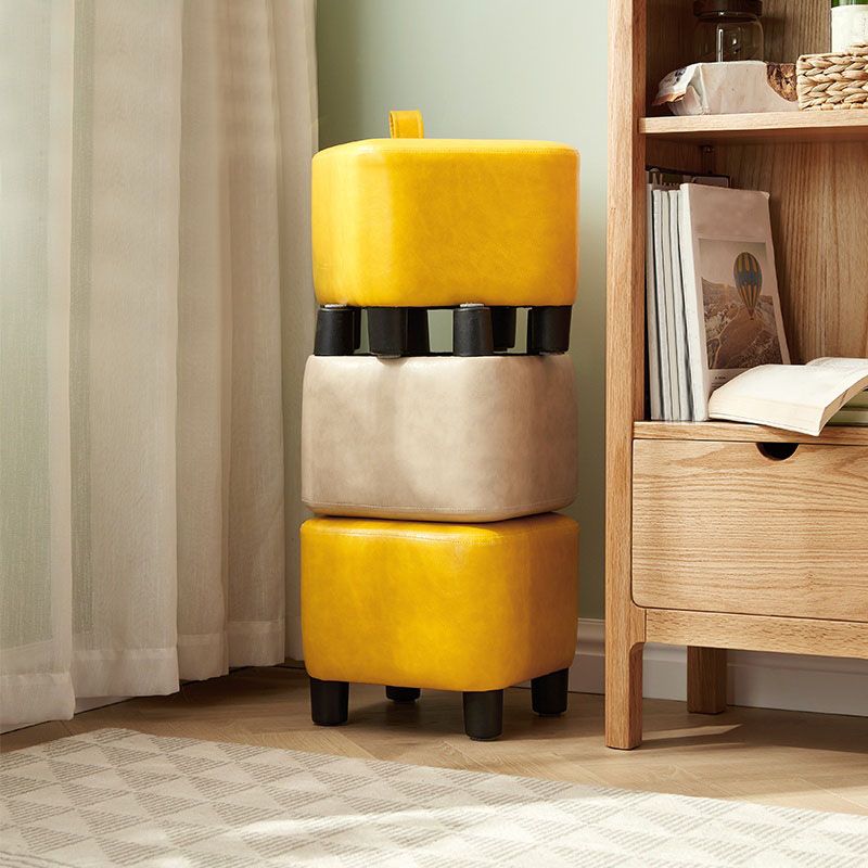 Glam Pouf Ottoman Faux Leather Upholstered Solid Color Square Ottoman with Legs