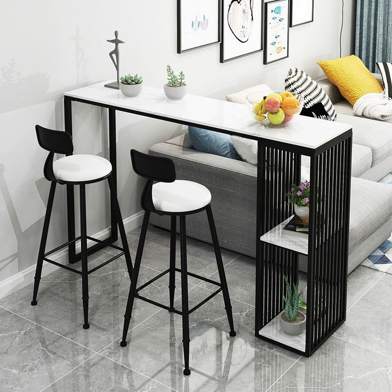 Contemporary Bar Dining Table Double Pedestal Bar Height Table with Shelf