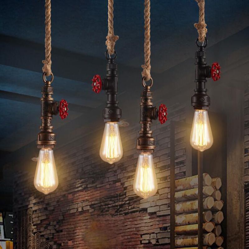 Retro Industrial Style Single Bulb Hanging Light Creative Water Pipe Shaped Metal Pendant Lamp