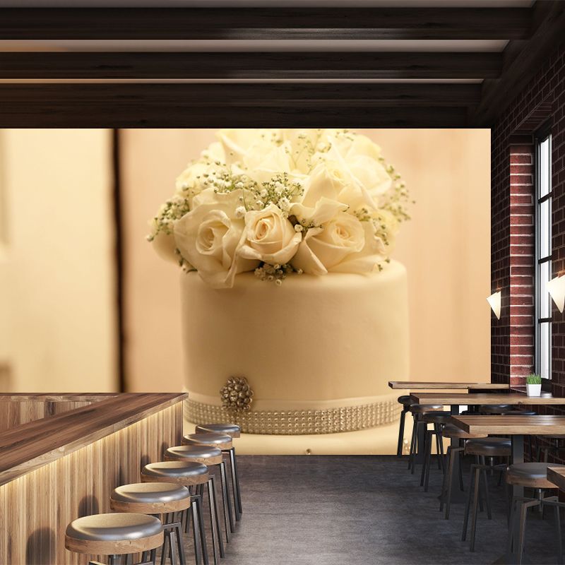 Customized Wall Mural Dessert with Wedding Cake Pattern Mildew Resistant Wallpaper Commerce Shop