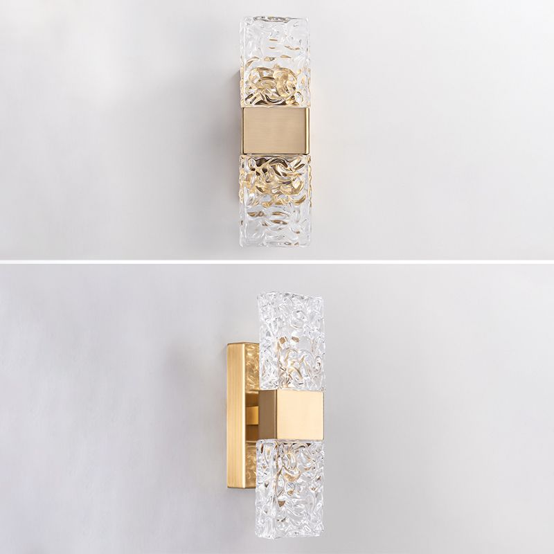 Rectangular Ripple Crystal Indoor Wall Light Postmodern Style Lighting Sconce in Electroplated Gold for Living Room