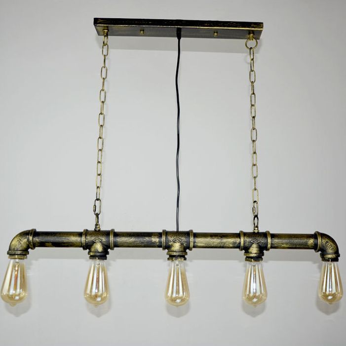 5 Lights Metal Water Tubular Island Pendant Lighting Retro Industrial Exposed Bulb Island Lamp