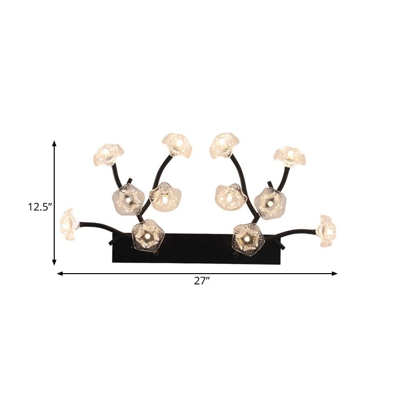 Blossom Clear Glass Wall Light Modern 12 Lights Black Sconce Lighting for Bedroom