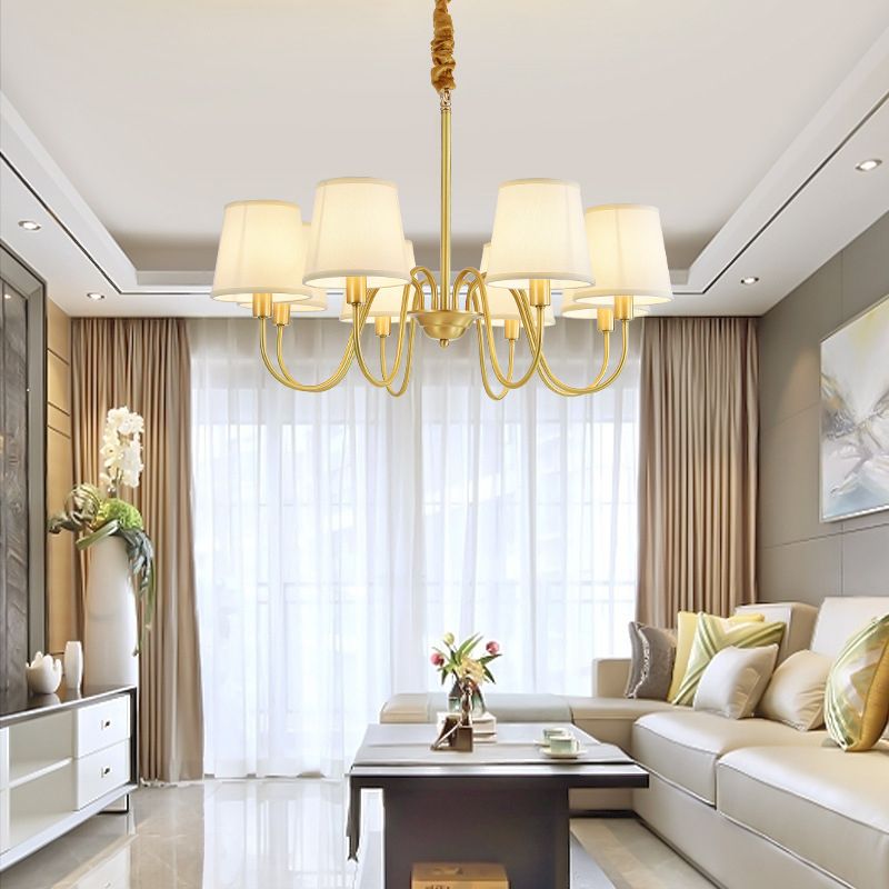 Conical Chandelier Light Fixture Traditional Fabric Pendant Lighting for Restaurant