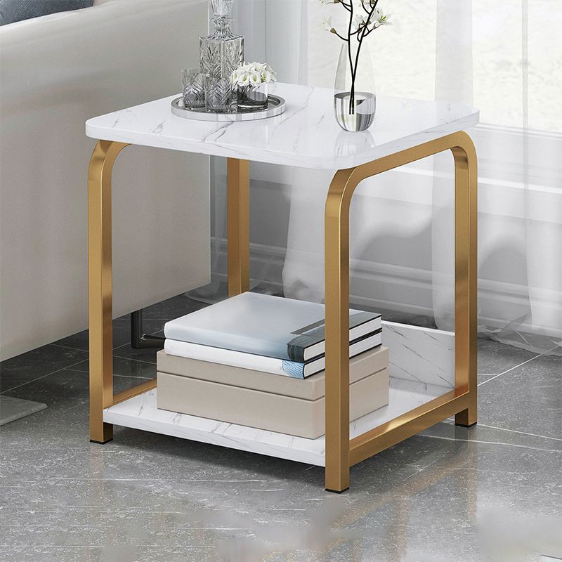 Modern Farmhouse Rectangular Wood Side End Table with Four Metal Legs