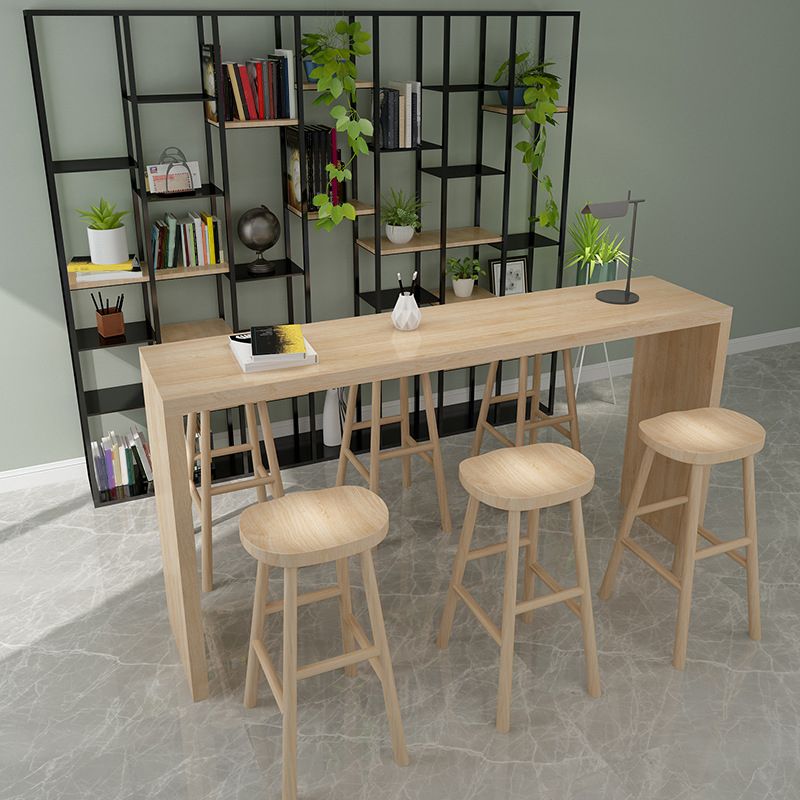 Modern Rectangle Solid Wood Bar Table Set 1/7 Pieces Counter Table with Backless Stools