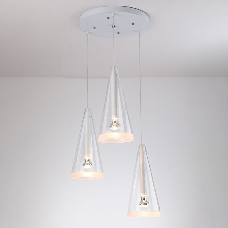 Transparent Glass Conical Pendant Lighting Minimalist White Hanging Light for Dining Room