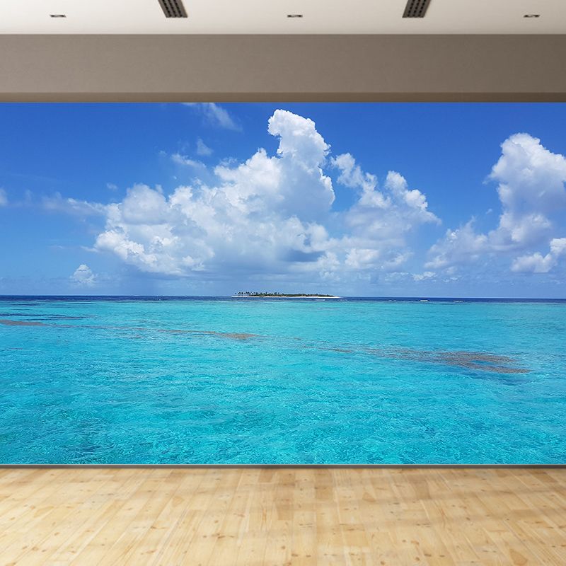 Contemporary Blue Sea Mural Soft Color Stain Resistant Wall Art for Living Room