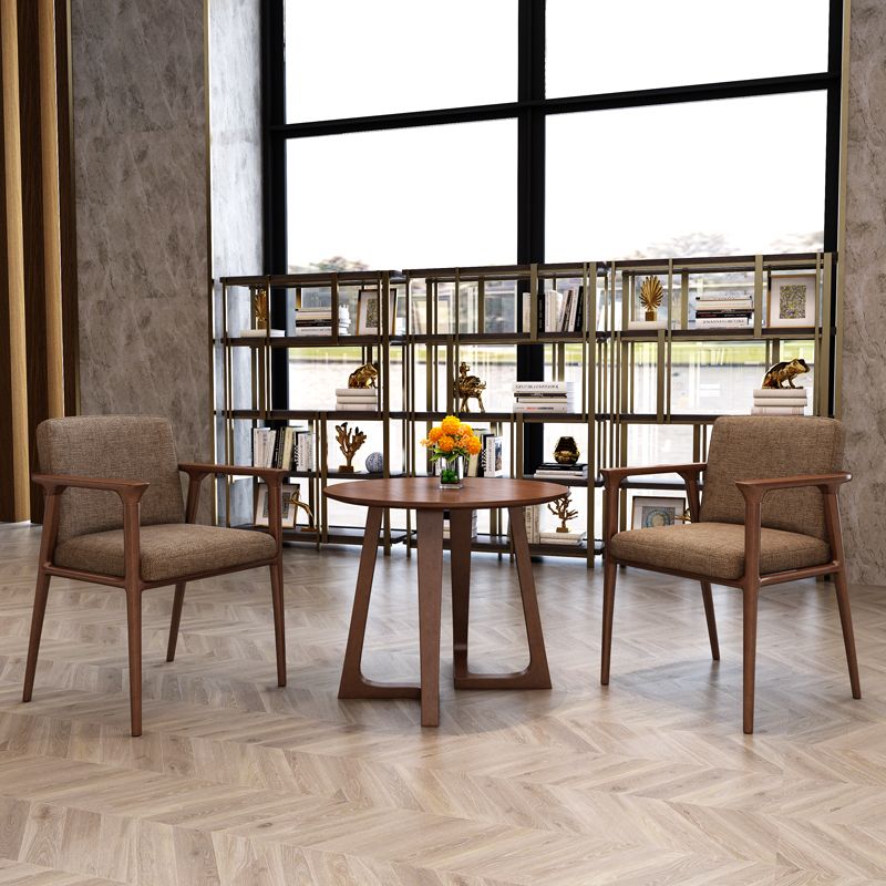 Solid Wood Brown Tone Dining Table Modern Double Pedestal Table for Dining Room