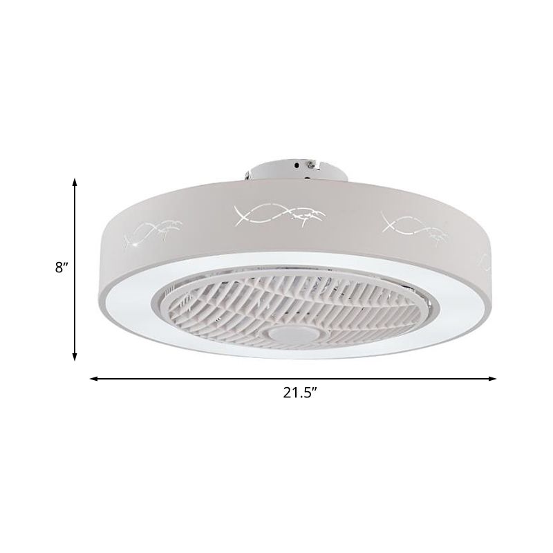 8 "hohe Drum Wohnzimmer Ventilator Leuchtt zeitgenössische Metall LED Weiß 3 Klingen Halbflush Mount Lighting Fixture