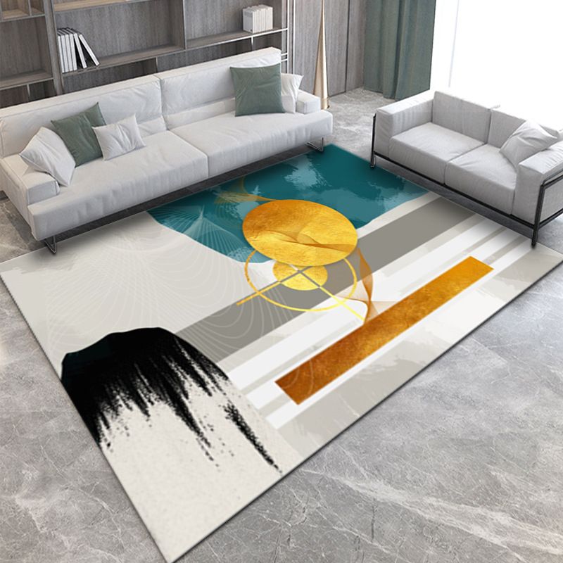 Gold Modern Rug Polyester Graphic Rug Non-Slip Backing Area Rug for Living Room