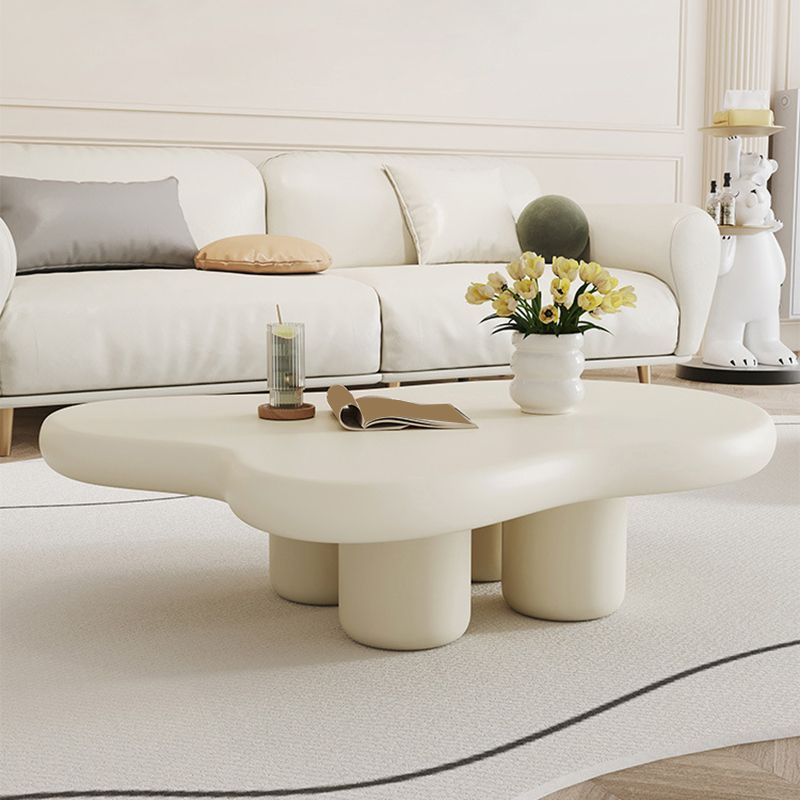 Nordic Wooden 4 Legs Coffee Table, Wooden Cloud Cocktail Table in White/Black/Beige