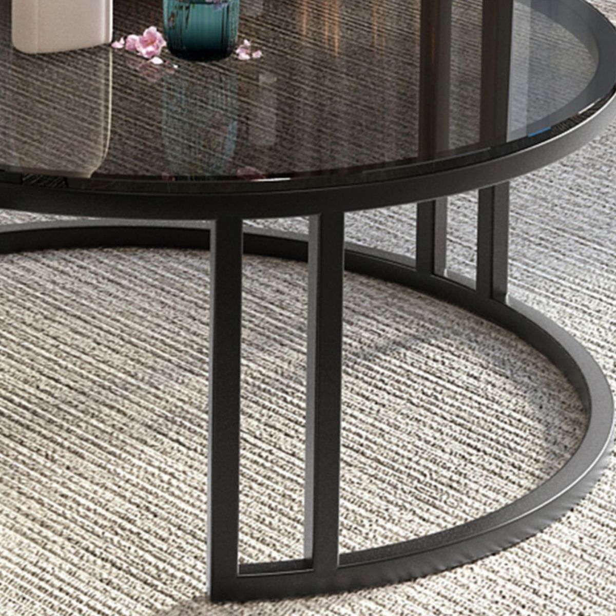 Modern Glass Coffee Cocktail Table Round Nesting Coffee Table Set