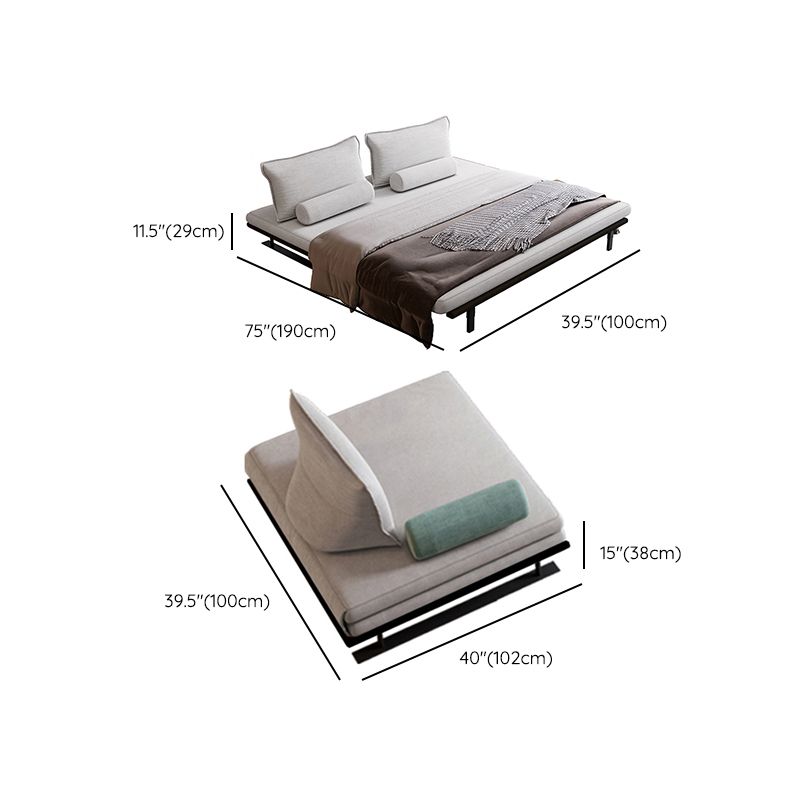 White Armless Sofa Bed Buttonless Modern Sleeper Sofa with Black Metal Base