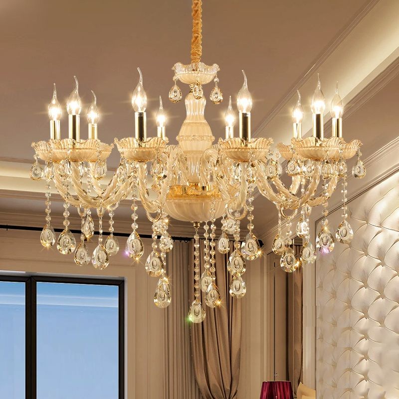 Sitting Room Candle Crystal Chandelier European Style Multi Head Chandelier Light Fixtures