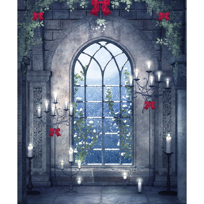 Contemporary Candles and Window Mural Non-Woven Waterproofing Gray Wall Art for Playroom