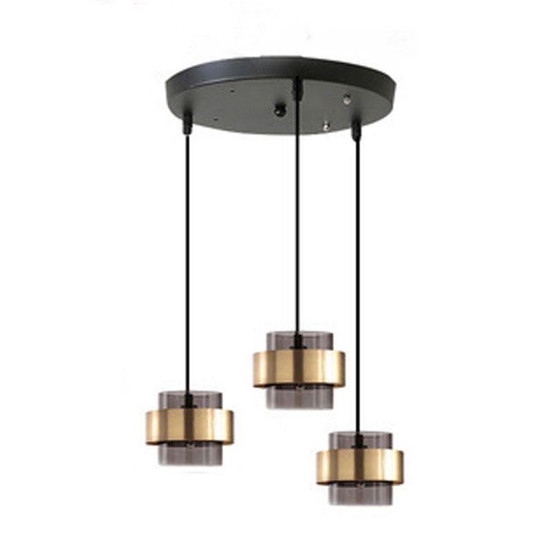 Modern Artistic Cylindrical Pendant Light Electroplate Metal Hanging Lamp with Glass Shade