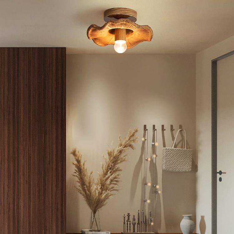 Modern Globe Flush Light Fixture Wood 1 Light Flush Mount Ceiling Fixture in Brown