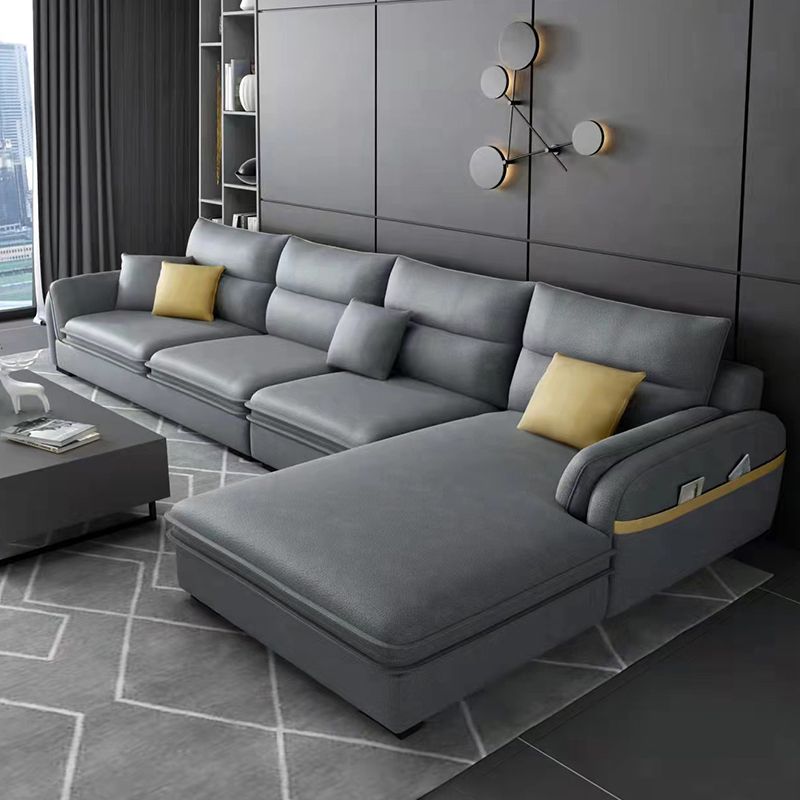 Contemporary Right Hand Facing Sectional with Pillowed Back Cushions for Four People