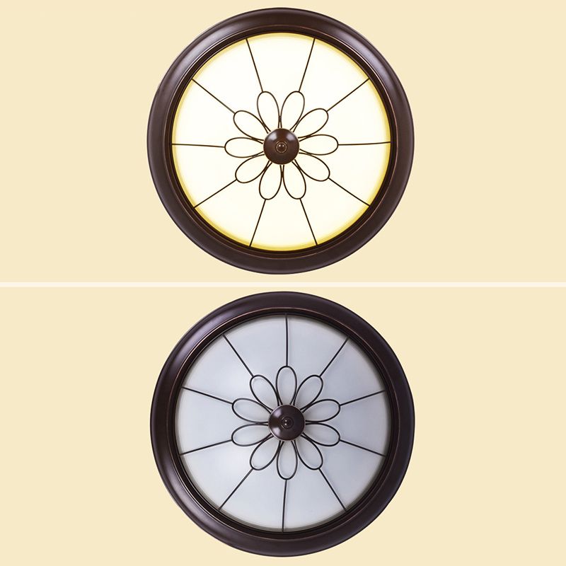 Domed Hallway Ceiling Flush Light Country Style White Glass Black Flush Mount LED Light